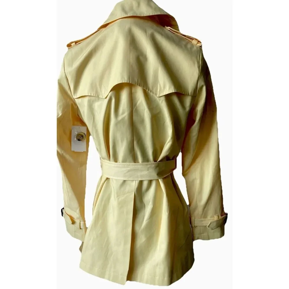 New Lauren, Ralph Lauren Women's Double -Breasted Trench Coat Lemon Sorbet XS